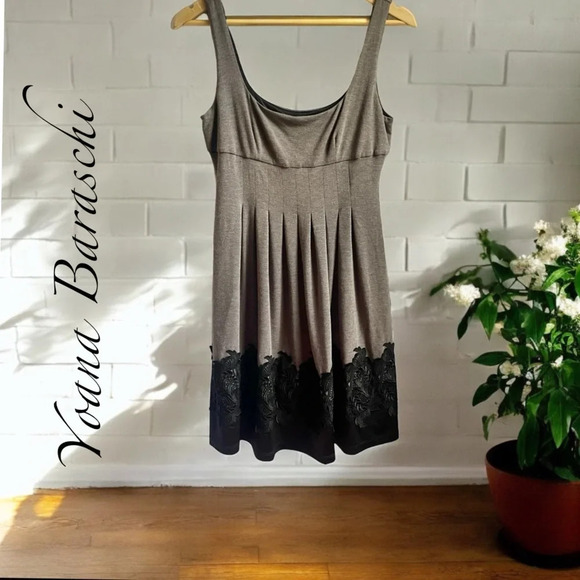 85% OFF❣️Yoana Baraschi Grey w/Black Lace Pleated Sleeveless Mini Dress, S - Picture 1 of 10